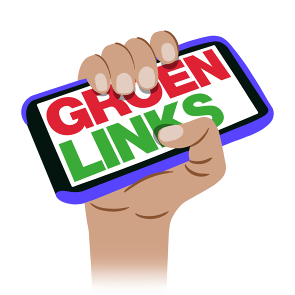 Hand gaat als vuist de lucht in met een telefoon in de hand.